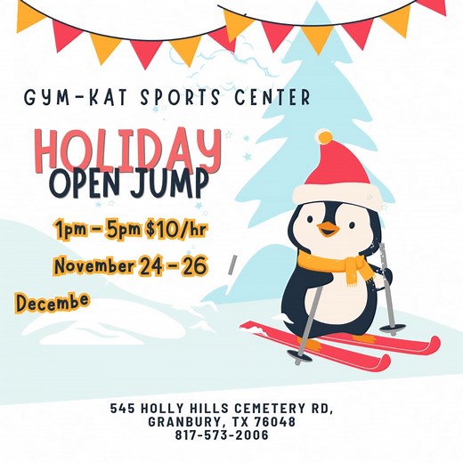 ‼️‼️  Remember!! NO CLASSES next week! Join us for Holiday Open Jump! All 3 gyms open! All Ages!! Main Gym - all ages - need socks for white trampolines Pre School Gym - 4 & under ONLY - No socks! No shoes! Ninja Gym - need shoes that can be tightened - laces, bungy or velcro We hope to see you here!! | Gymkat Sports Center | Facebook