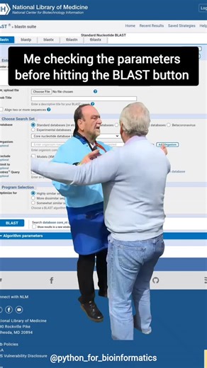Ashish Singh on Instagram: "Checked the BLAST parameters 👀✨ Trusted the vibes ➡️ hit Enter #bioinformatics #blast #biotechnology #ncbi #dna"