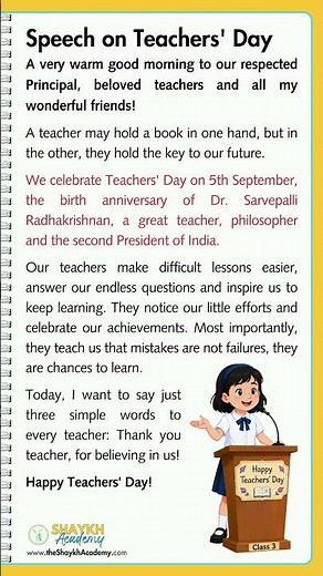 🍎🎤 Teachers' Day Speech for Class 3 | Teachers' Day Speech in English 🎤🍎