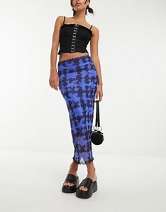 Violet Romance mesh midi skirt in blue abstract print | ASOS