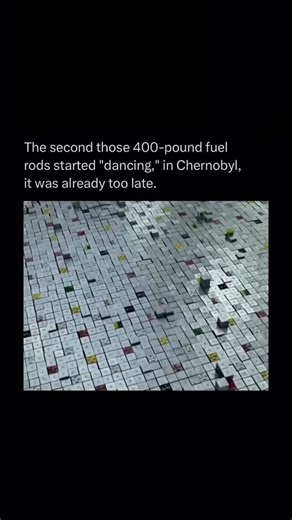 Random Videos on Instagram: "This clip captures the haunting final moments inside the Chernobyl nuclear power plant before the 1986 disaster. The footage shows the 400-pound fuel rods beginning to “dance” or jump as they are pushed up from the reactor floor. This phenomenon was a critical warning sign that the steam pressure inside the reactor had reached an uncontrollable level. The jumping of these massive caps indicated that the core was experiencing a catastrophic power surge. By the time th