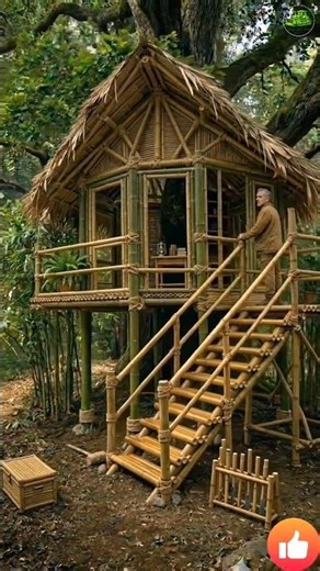 Man Builds Real Bamboo Tree House in Forest 😱#shorts #bamboo #viral