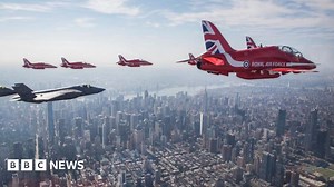 Red Arrows stage display over New York City