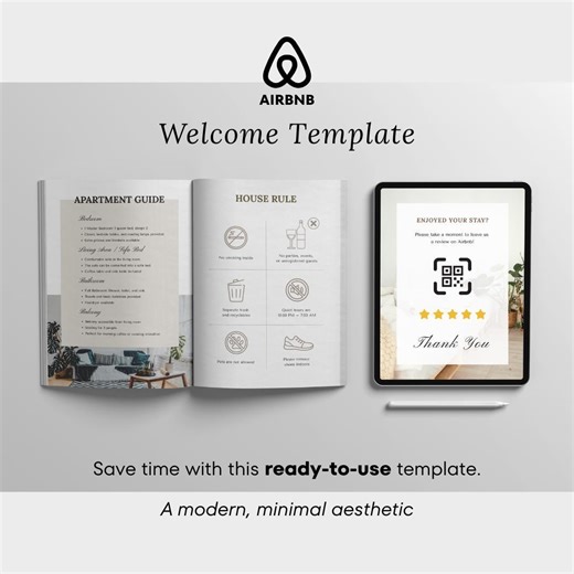 Modern Airbnb Welcome Book Template, Printable House Rules, Editable Minimal Guest Guide, Simple Host Manual Prints - Etsy