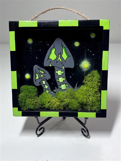 Hand Painted Creepy Mushrooms and Moss Shadow Box (glows in the Dark!) - Etsy
