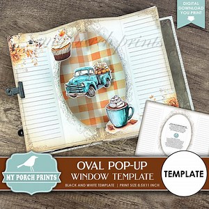 Oval Pop-up Window TEMPLATE, Black & White, Pop up Card, No. 152, Junk Journal, Frame, Lines, My Porch Prints, Digital, Download, Printable - Etsy UK