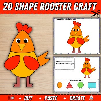 2D Shape Rooster Craft | Farm Animal Math Activity | Geometry Cut & Paste