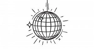 2D Doodle Looping Animation of a Disco Ball in Cartoon Style. Isolated on white background. Perfect for party invitations, retro-themed designs and music events