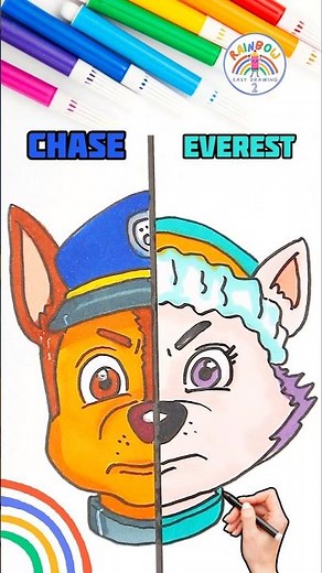 Draw PAW Patrol Simple | Draw Chase and Everest Easy Drawing 🌈🐶 #pawpatrol #shorts #forkids #angry