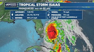 1.4K views | TROPICAL STORM ISAIAS UPDATE: Isaias tonight was downgraded to a Tropical Storm but that is not expected to last. Strengthening is expected to take place into tomorrow. Hurricane conditions and dangerous storm surge will continue in portions of the Bahamas tonight and then on Florida's East coast Sunday. To see the latest on the storm, check out this update. | WIFR TV | Facebook