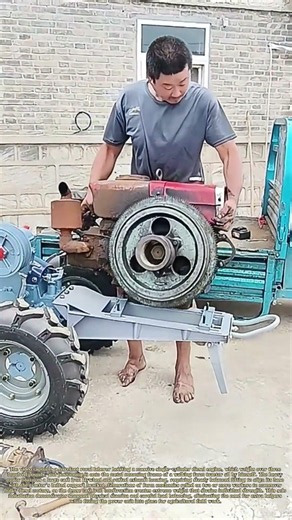 Mounting Engines: Farmer Lifts Heavy Diesel Motor Onto Walking Tractor Alone
