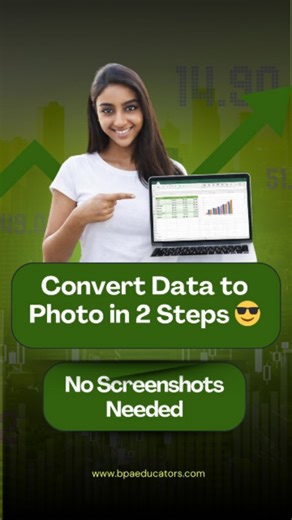 Excel with AJ(BPA) | Excel Trick: Convert Data to Photo in 2 Steps 😎 | No Screenshots Needed My boss was converting Excel data into a photo manually by taking... | Instagram
