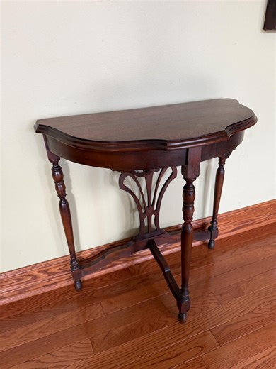 Vintage Solid Wood Console Table/wooden Demilune Table/victorian Style Sofa Table Spindle Legs and Carved Decor 24”T X 24”x 12” - Etsy