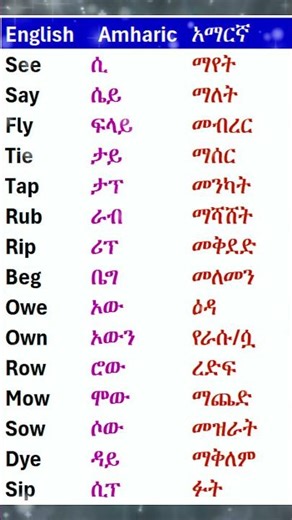 Part 4 ሶስት ፊደል ያላቸው የእንግሊዝኛ ቃላት #english #education #spoken #shorts