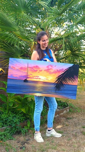 Peindre un grand coucher de soleil sur la mer de Tahiti 🥰🏝️🌺🌅