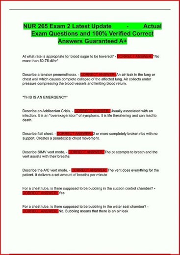 Nur 265 Exam 2 Latest Update Actual Exam Questions And 100 V video