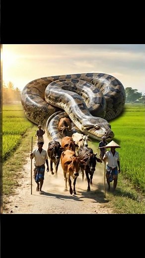 Giant Anaconda Helps Farmers Herd Cows