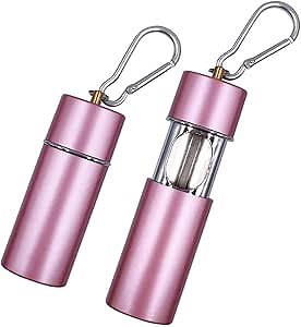 Hourwof Portable Ashtray with Lid,Metal Outdoor Pocket Ashtrays with Keychain for Cigarettes,Travel Ash Trays,Rose Pink