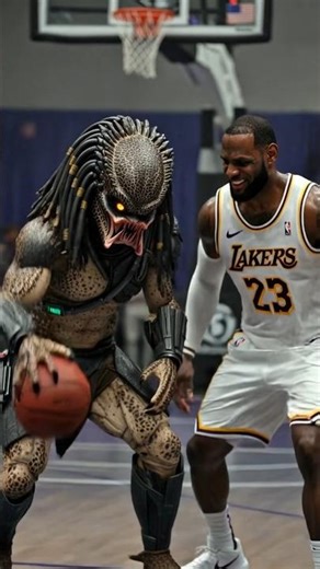 LeBron James vs Predator Badland: Epic Basketball Battle! 🔥🏀🛸 #predatorbadlands #lebronjames