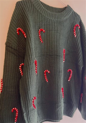 Hand-embroidered Candy Cane Sweater: Chunky Knit Christmas Pullover - Etsy