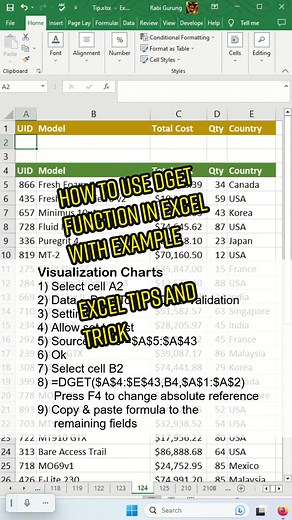 How to use DGET function in Excel with example - Excel Tips And Tricks #microsoft #exceltips #excel #exceltricks #tips #tipsandtricks #learnfromme #fypdongggggggg #fypシ #foryoupage #fy