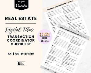 Transaction Coordinator Checklist for Real Estate | Transaction Coordinator Form, Home Buyer Checklist, Realtor Checklist, Transaction List - Etsy Canada