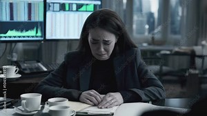 4k Footage of a sad and desperate forex trader because she loses a lot of money.