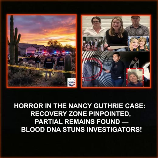 🚨 HORROR IN THE NANCY GUTHRIE CASE: RECOVERY ZONE PINPOINTED, PARTIAL REMAINS FOUND — BLOOD DNA STUNS INVESTIGATORS! 🚨 After 22 days of disappearance, the Nancy Guthrie case has taken a shocking turn: authorities have identified a recovery area, discovered partial human remains, and revealed that blood DNA results contain chilling clues. Hundreds of personnel, along with the FBI and the Pima County Sheriff’s Department, are tightening the investigation. No suspect has been publicly named yet, 