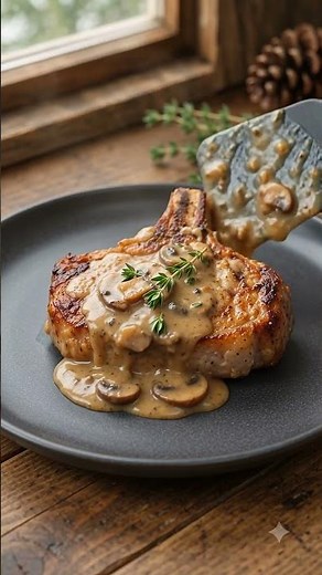 Slow Cooker Mushroom Garlic Pork Chops. #comfortfood #familydinner #cozymeals #braisedbeef