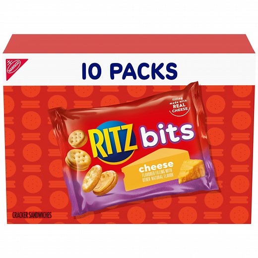 RITZ Bits Cheese Sandwich Crackers, Lunch Snacks, 10 Snack Packs