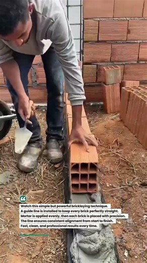 Perfect Brick Alignment Trick! #bricklaying #construction #masonrywork