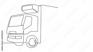 Animated self continuous line drawing of Truck as land vehicle with white background.Design of land transportation concept illustration in simple linear animation. Non coloring vehicle concept design.