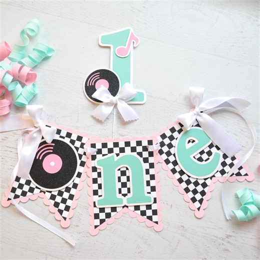 50's Diner Sock Hop Birthday Banner and Cake Topper, She's the One 1st Birthday, 1950's Retro First Birthday, ONE High Chair Banner - Etsy