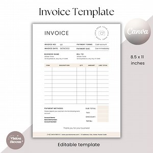 Editable Invoice Template - Custom Invoice Form - Printable Invoice for Small Business - Instant Download - Customizable Invoice - Etsy