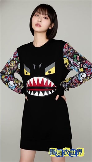 飄舞衣世界🎀韓國潮流品牌elstinko 🎀Stinko品牌怪獸拉嘴巴拉鏈口袋設計異材質拼接連衣裙洋裝🎀S~M可穿