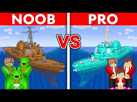 MIKEY vs JJ Family: NOOB vs PRO: MODERN WARSHIP Build Challenge in Minecraft