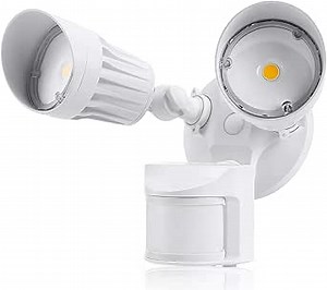 LEONLITE Motion Activated Dual Head LED Outdoor Security Flood Light, 1800lm, 20W (150W Eqv.), IP65 Waterproof, ETL & DLC Certified, 3 Lighting Modes, for Eave, Entryway, 5000K Daylight, White