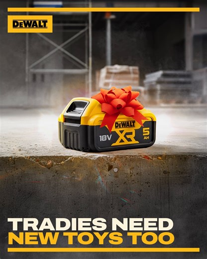 DEWALT on Instagram: "TRADIES NEED NEW TOYS TOO - Purchase a selected 18V XR Bare Unit and receive an INSTANT BONUS 18V XR 5Ah Battery, available now at all participating retailers."