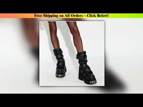 Cyberpunk Metal Black Motorcycle Boots 2025 New Street Rock Thick Sole Round Short Boots 36-45