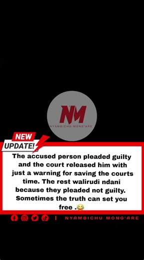 The accused person pleaded guilty and the court released him with just a warning for saving the courts time. The rest walirudi ndani because they pleaded not guilty. Sometimes the truth can set you free .😂