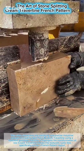 The Art of Stone Splitting: Cream Travertine French Pattern ⚒️✨