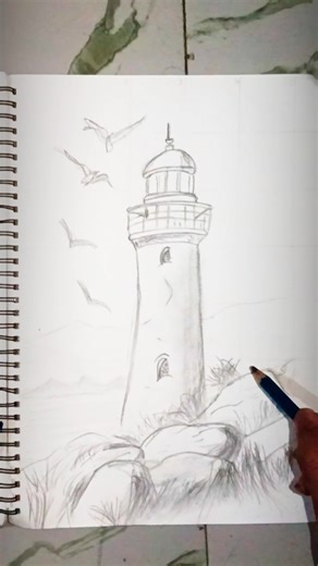 Easy pencil sketch | lighthouse art | speed art