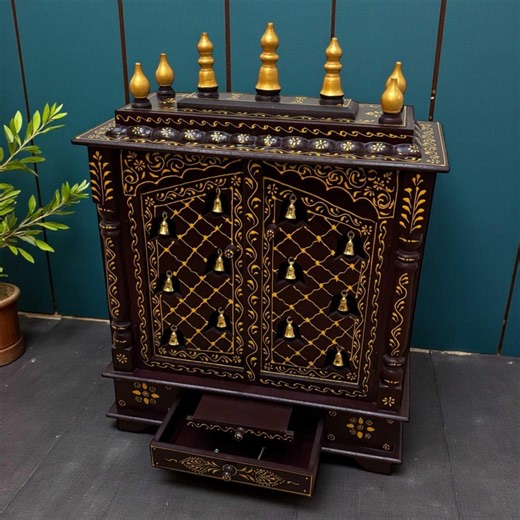 Walnut Brown Mango Wood Pooja Mandir – Traditional Home Temple for USA - Etsy