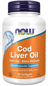 NOW Supplements, Cod Liver Oil, Extra Strength 1,000 mg with Vitamins A & D-3, EPA, DHA, 90 Softgels
