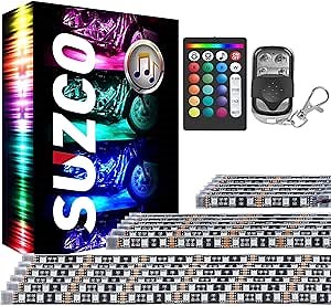 【Clear Stock】 18-Pack Motorcycle LED Underglow Lighting Kits with APP/RF/IR, Under Glow Neon Lamp Light Strips 12V with L&R Turn Signal/Warning/Brake