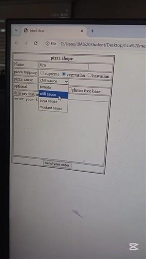 create pizza shop order form in html#coding#htmlcoding#orderform#