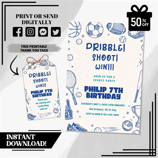 Editable Sports Birthday Invitation | All Star Party Invite | Team Spirit Printable Template | Instant Download - Etsy