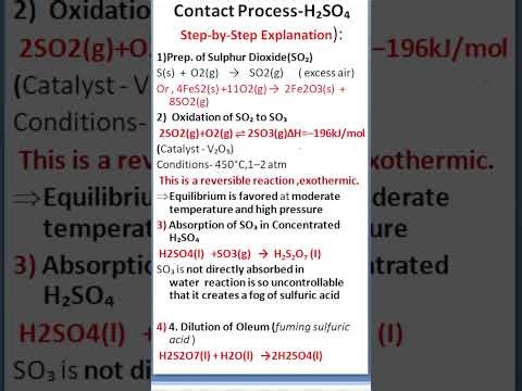 Contact Process | Sulphuric acid | Inorganic Chemistry | Manufacture of H2SO4