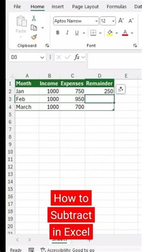 How to Subtract in Excel #spreadsheet #exceltips #exceltricks