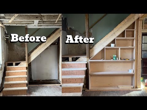 Building a Custom Built-In Bookshelf Under the Stairs | DIY